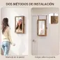 Espejo Joyero de Pared con Cerradura y Varios Compartimentos Montar en Pared o Puerta Marrón Rústico y Forro Negro