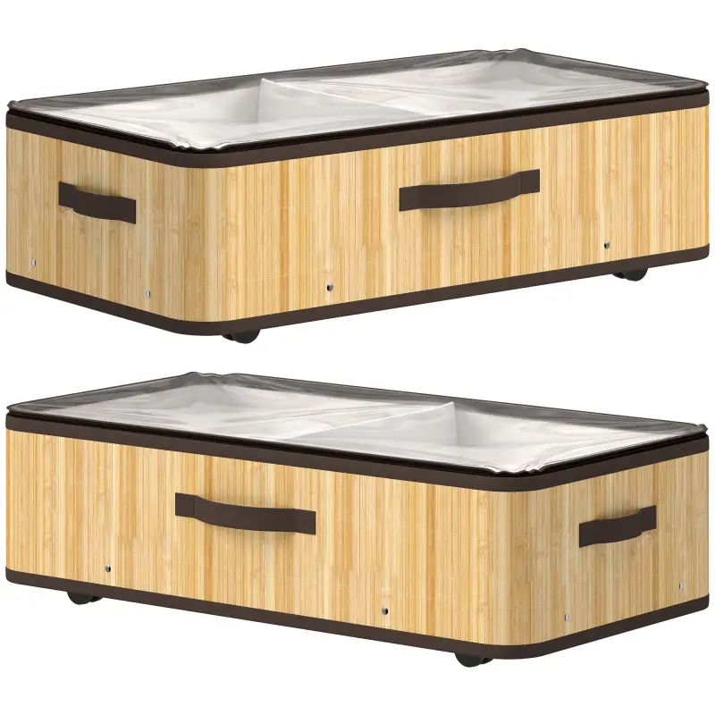 Juego de 2 Cajas de Almacenaje Bajo Cama con Ruedas 60L Tapa Transparente 78,5x43x23 cm Natural Juego de 2 Cajas de Almacenaje Bajo Cama con Ruedas 60L Tapa Transparente 78,5x43x23 cm Natural