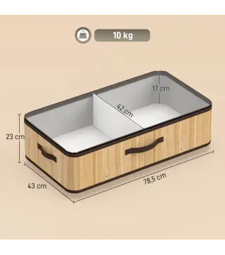 Juego de 2 Cajas de Almacenaje Bajo Cama con Ruedas 60L Tapa Transparente y Asa Marco Metálico 78,5x43x23 cm Natural