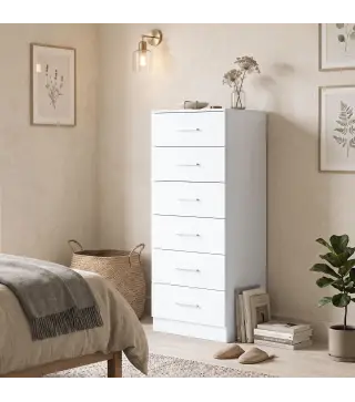 Cómoda de 6 Cajones Cajonera Alta para Dormitorio con Antivuelco 40x40x110 cm Blanco