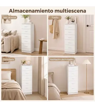 Cómoda de 6 Cajones Cajonera Alta para Dormitorio con Antivuelco 40x40x110 cm Blanco