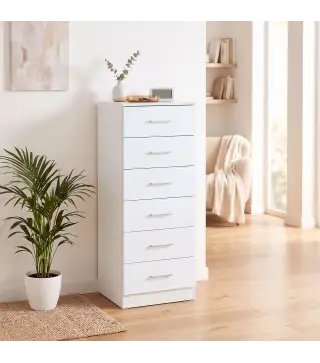 Cómoda de 6 Cajones Cajonera Alta para Dormitorio con Antivuelco 40x40x110 cm Blanco