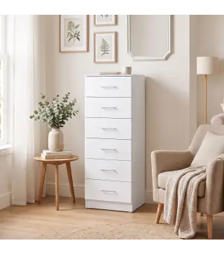 Cómoda de 6 Cajones Cajonera Alta para Dormitorio con Antivuelco 40x40x110 cm Blanco