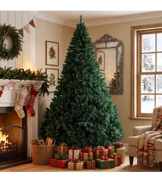 Árbol de Navidad de Abeto 270 cm con Ramas Articuladas 2418 Puntas de PVC Ignífugo Montaje Rápido Soporte de Acero Verde