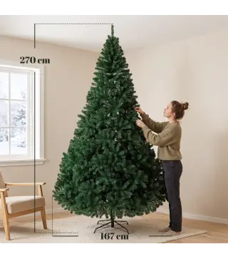 Árbol de Navidad de Abeto 270 cm con Ramas Articuladas 2418 Puntas de PVC Ignífugo Montaje Rápido Soporte de Acero Verde