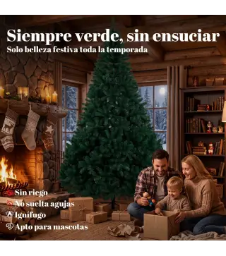 Árbol de Navidad de Abeto 270 cm con Ramas Articuladas 2418 Puntas de PVC Ignífugo Montaje Rápido Soporte de Acero Verde