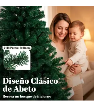 Árbol de Navidad de Abeto 270 cm con Ramas Articuladas 2418 Puntas de PVC Ignífugo Montaje Rápido Soporte de Acero Verde