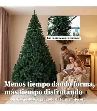 Árbol de Navidad de Abeto 270 cm con Ramas Articuladas 2418 Puntas de PVC Ignífugo Montaje Rápido Soporte de Acero Verde