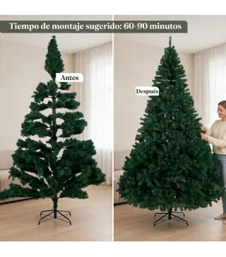 Árbol de Navidad de Abeto 270 cm con Ramas Articuladas 2418 Puntas de PVC Ignífugo Montaje Rápido Soporte de Acero Verde