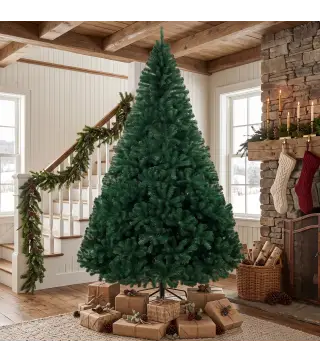 Árbol de Navidad de Abeto 270 cm con Ramas Articuladas 2418 Puntas de PVC Ignífugo Montaje Rápido Soporte de Acero Verde