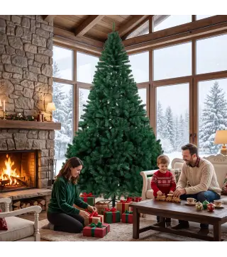 Árbol de Navidad de Abeto 270 cm con Ramas Articuladas 2418 Puntas de PVC Ignífugo Montaje Rápido Soporte de Acero Verde
