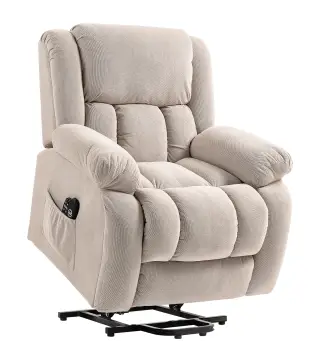 Sillón Relax Reclinable Eléctrico Levanta Personas Masaje Vibratorio y Calor Asiento Ancho Puerto USB Bolsillos Beige