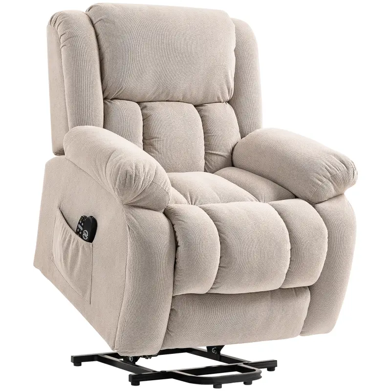 Sillón Relax Reclinable Eléctrico Levanta Personas Masaje Vibratorio y Calor Asiento Ancho Puerto USB Bolsillos Beige