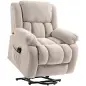 Sillón Relax Reclinable Eléctrico Levanta Personas Masaje Vibratorio y Calor Asiento Ancho Puerto USB Bolsillos Beige