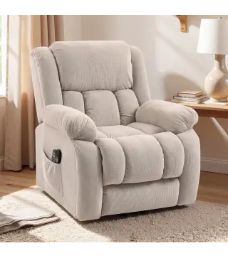Sillón Relax Reclinable Eléctrico Levanta Personas Masaje Vibratorio y Calor Asiento Ancho Puerto USB Bolsillos Beige