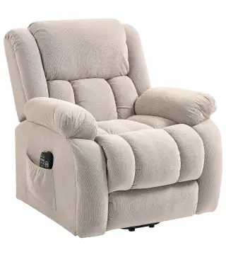 Sillón Relax Reclinable Eléctrico Levanta Personas Masaje Vibratorio y Calor Asiento Ancho Puerto USB Bolsillos Beige
