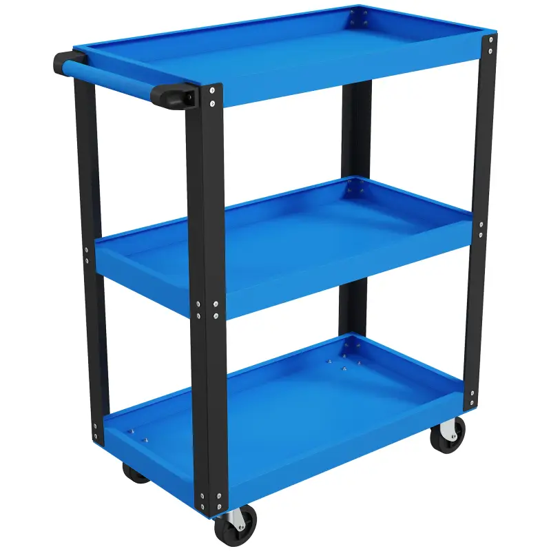 Carro de Herramientas con 3 Estantes Ruedas y Asas para Garaje Mecánico Hogar Carga 120 kg Azul y Negro Carro de Herramientas con 3 Estantes Ruedas y Asas para Garaje Mecánico Hogar Carga 120 kg Azul y Negro