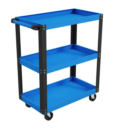 Carro de Herramientas con 3 Estantes Ruedas y Asas Carga 120 kg Azul y Negro