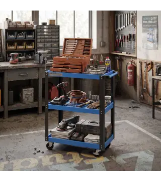 Carro de Herramientas con 3 Estantes Ruedas y Asas Carga 120 kg Azul y Negro