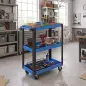 Carro de Herramientas con 3 Estantes Ruedas y Asas para Garaje Mecánico Hogar Carga 120 kg Azul y Negro Carro de Herramientas con 3 Estantes Ruedas y Asas para Garaje Mecánico Hogar Carga 120 kg Azul y Negro