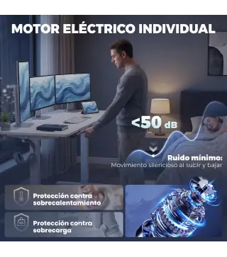 Escritorio Elevable Eléctrico 140x60 cm con 3 Memorias Pantalla LED 2 Ganchos y 2 Pasacables Blanco