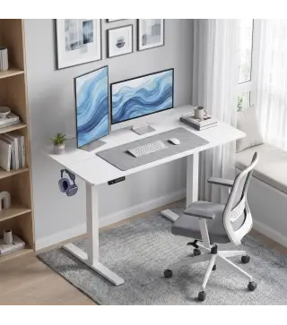 Escritorio Elevable Eléctrico 120x60 cm con 3 Memorias Pantalla LED 2 Ganchos y 2 Pasacables Blanco