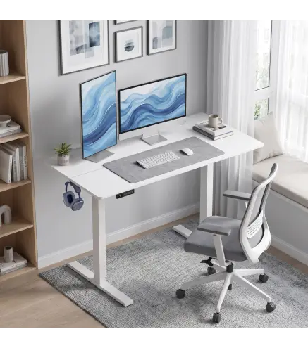 Escritorio Elevable Eléctrico 120x60 cm con 3 Memorias Pantalla LED 2 Ganchos y 2 Pasacables Blanco