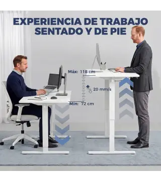 Escritorio Elevable Eléctrico 120x60 cm con 3 Memorias Pantalla LED 2 Ganchos y 2 Pasacables Blanco