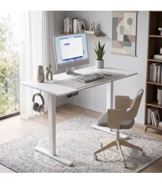 Escritorio Elevable Eléctrico 120x60 cm con 3 Memorias Pantalla LED 2 Ganchos y 2 Pasacables Blanco