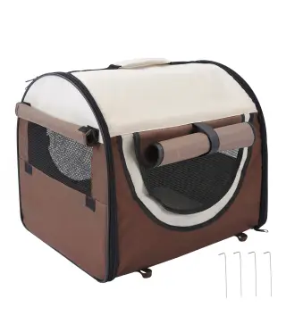 Transportín para Perros y Gatos Plegable 46x36x41 cm con Cojín Lavable Ventanas de Malla Estacas Marrón