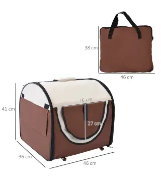 Transportín para Perros y Gatos Plegable 46x36x41 cm con Cojín Lavable Ventanas de Malla Estacas Marrón