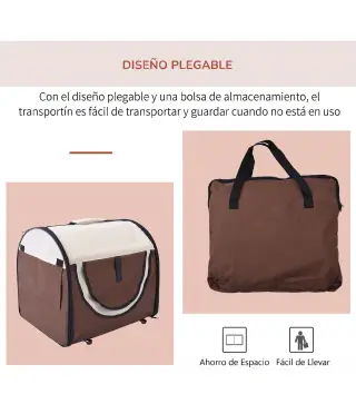 Transportín para Perros y Gatos Plegable 46x36x41 cm con Cojín Lavable Ventanas de Malla Estacas Marrón