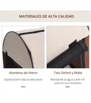 Transportín para Perros y Gatos Plegable 46x36x41 cm con Cojín Lavable Ventanas de Malla Estacas Marrón