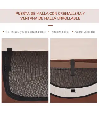 Transportín para Perros y Gatos Plegable 46x36x41 cm con Cojín Lavable Ventanas de Malla Estacas Marrón