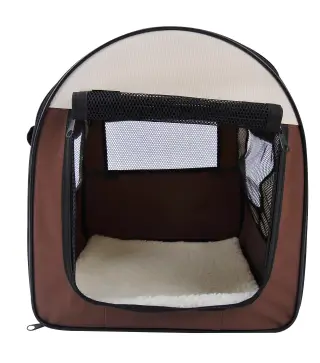 Transportín para Perros y Gatos Plegable 46x36x41 cm con Cojín Lavable Ventanas de Malla Estacas Marrón