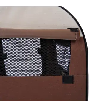 Transportín para Perros y Gatos Plegable 46x36x41 cm con Cojín Lavable Ventanas de Malla Estacas Marrón