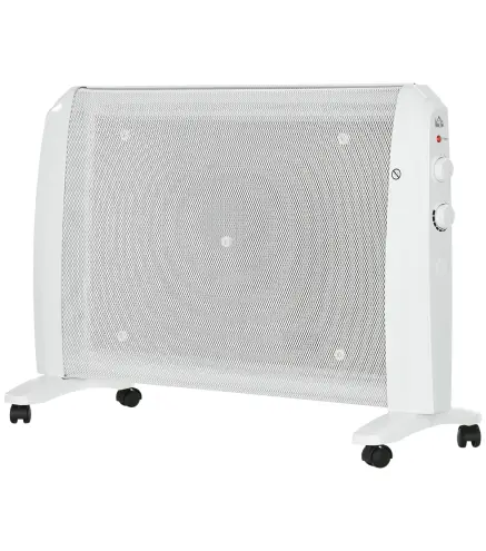 Calefactor Eléctrico 1000W/2000W Radiador de Mica con 2 Niveles de Potencia para 15-20m² 79x27x54 cm Blanco
