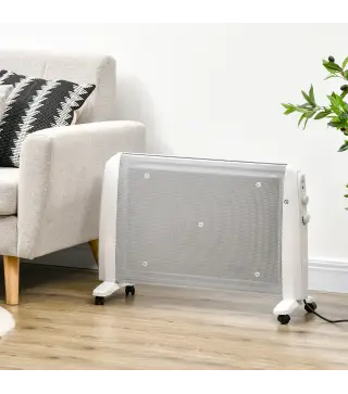 Calefactor Eléctrico 1000W/2000W Radiador de Mica con 2 Niveles de Potencia para 15-20m² 79x27x54 cm Blanco