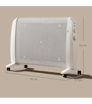 Calefactor Eléctrico 1000W/2000W Radiador de Mica con 2 Niveles de Potencia para 15-20m² 79x27x54 cm Blanco