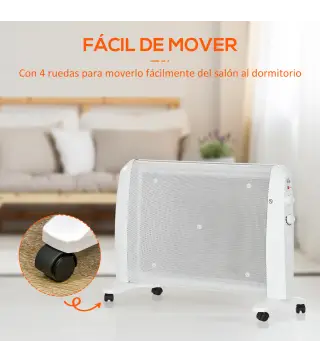 Calefactor Eléctrico 1000W/2000W Radiador de Mica con 2 Niveles de Potencia para 15-20m² 79x27x54 cm Blanco