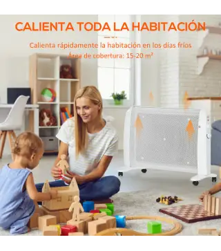 Calefactor Eléctrico 1000W/2000W Radiador de Mica con 2 Niveles de Potencia para 15-20m² 79x27x54 cm Blanco