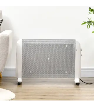 Calefactor Eléctrico 1000W/2000W Radiador de Mica con 2 Niveles de Potencia para 15-20m² 79x27x54 cm Blanco