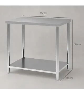 Mesa de Trabajo de Acero Inoxidable con 2 Estantes para Cocina Garaje Taller Carga 100 kg 90x60x86 cm Plata