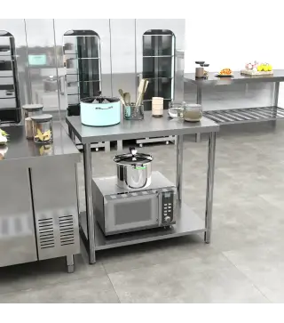 Mesa de Trabajo de Acero Inoxidable con 2 Estantes para Cocina Garaje Taller Carga 100 kg 90x60x86 cm Plata