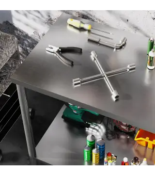 Mesa de Trabajo de Acero Inoxidable con 2 Estantes para Cocina Garaje Taller Carga 100 kg 90x60x86 cm Plata