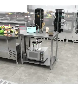 Mesa de Trabajo de Acero Inoxidable con 2 Estantes para Cocina Garaje Taller Carga 100 kg 90x60x86 cm Plata