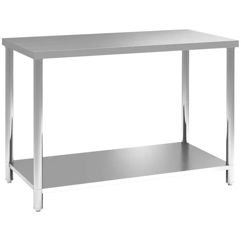 Mesa de Trabajo de Acero Inoxidable con 2 Estantes para Cocina Garaje Taller Carga 100 kg 120x60x86 cm Plata Mesa de Trabajo de Acero Inoxidable con 2 Estantes para Cocina Garaje Taller Carga 100 kg 120x60x86 cm Plata