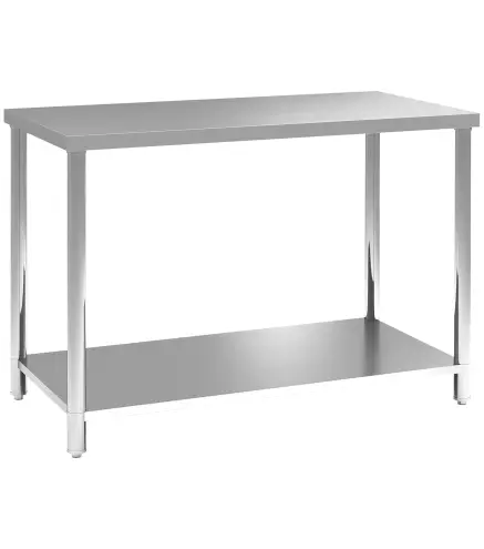 Mesa de Trabajo de Acero Inoxidable con 2 Estantes para Cocina Garaje Taller Carga 100 kg 120x60x86 cm Plata
