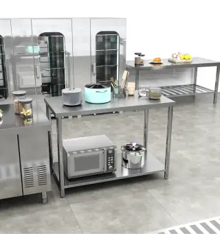 Mesa de Trabajo de Acero Inoxidable con 2 Estantes para Cocina Garaje Taller Carga 100 kg 120x60x86 cm Plata