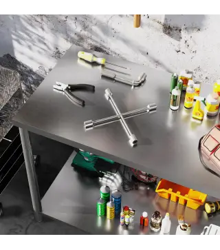 Mesa de Trabajo de Acero Inoxidable con 2 Estantes para Cocina Garaje Taller Carga 100 kg 120x60x86 cm Plata